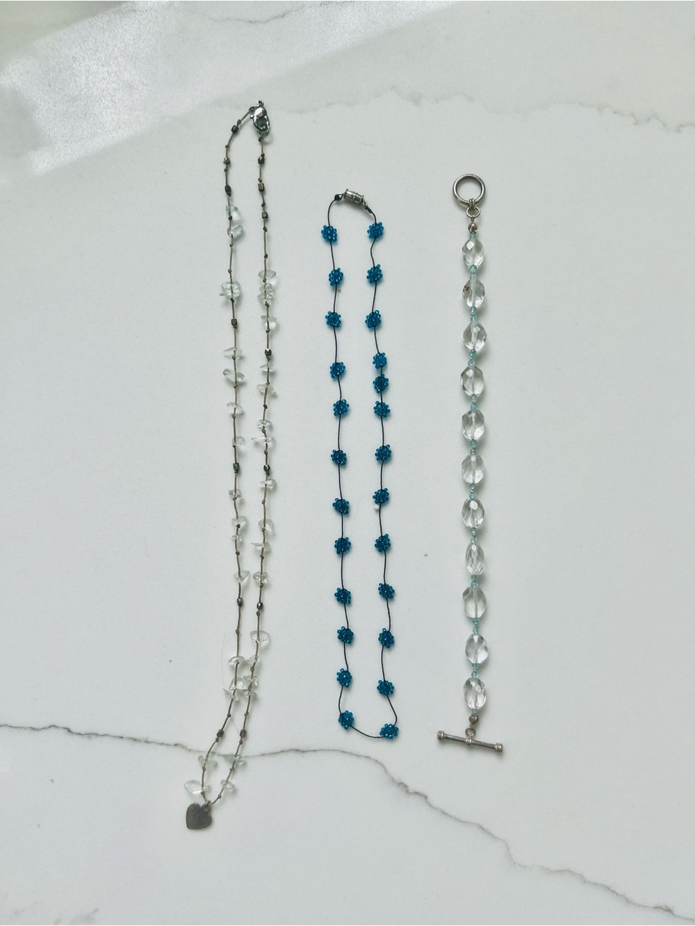 Banana Republic Blue Beaded Necklaces with Clear and Silver Accent